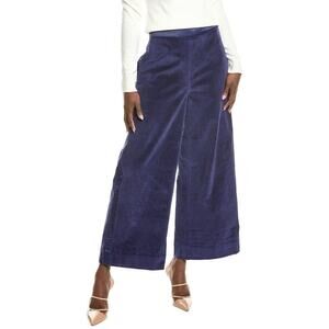 Frances Valentine Velour High Waisted Wide Leg Tuxedo Pants Navy Women's Size 6